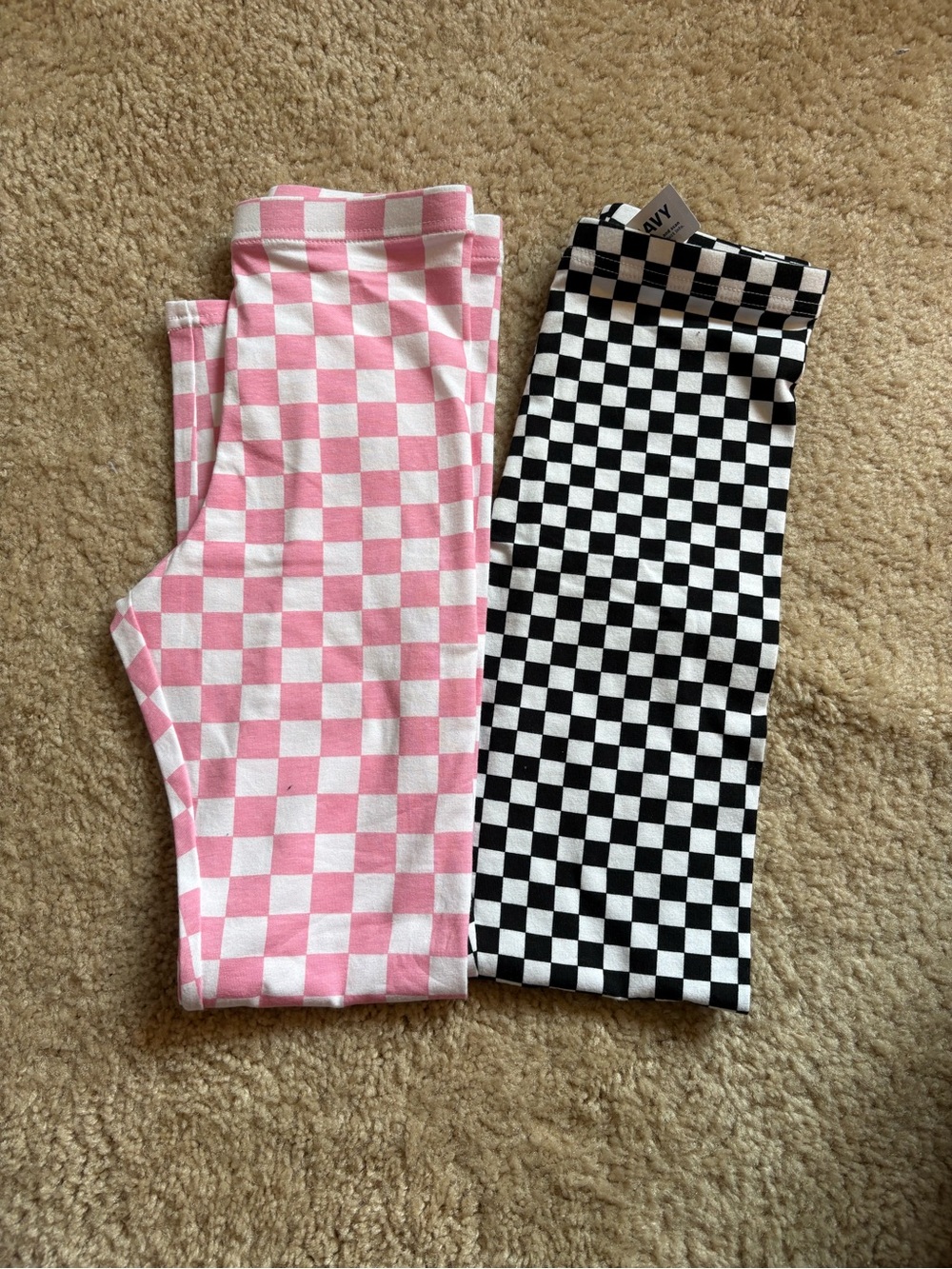 Old Navy Girls Checkerboard Leggings (2) Pair - Pink & Black Checker 10/12